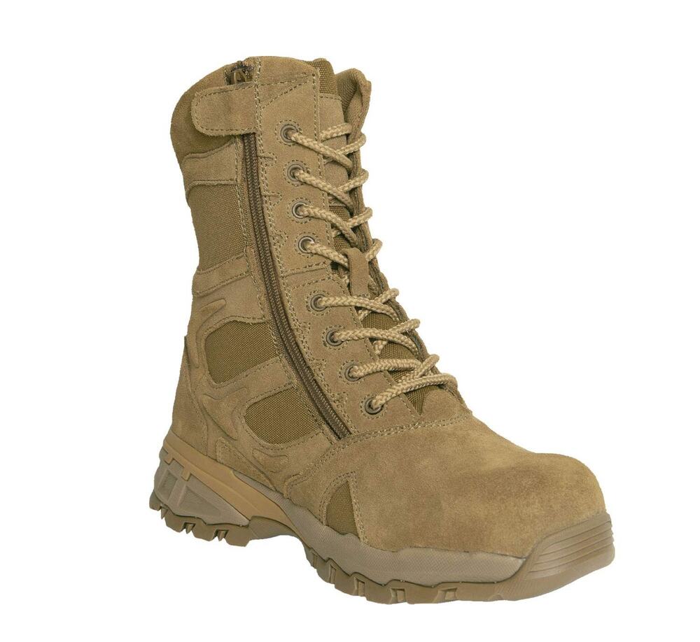 ROTHCO FORCED ENTRY COMPOSITE TOE AR 670-1 COYOTE BROWN SIDE ZIP TACTICAL BOOT-6
